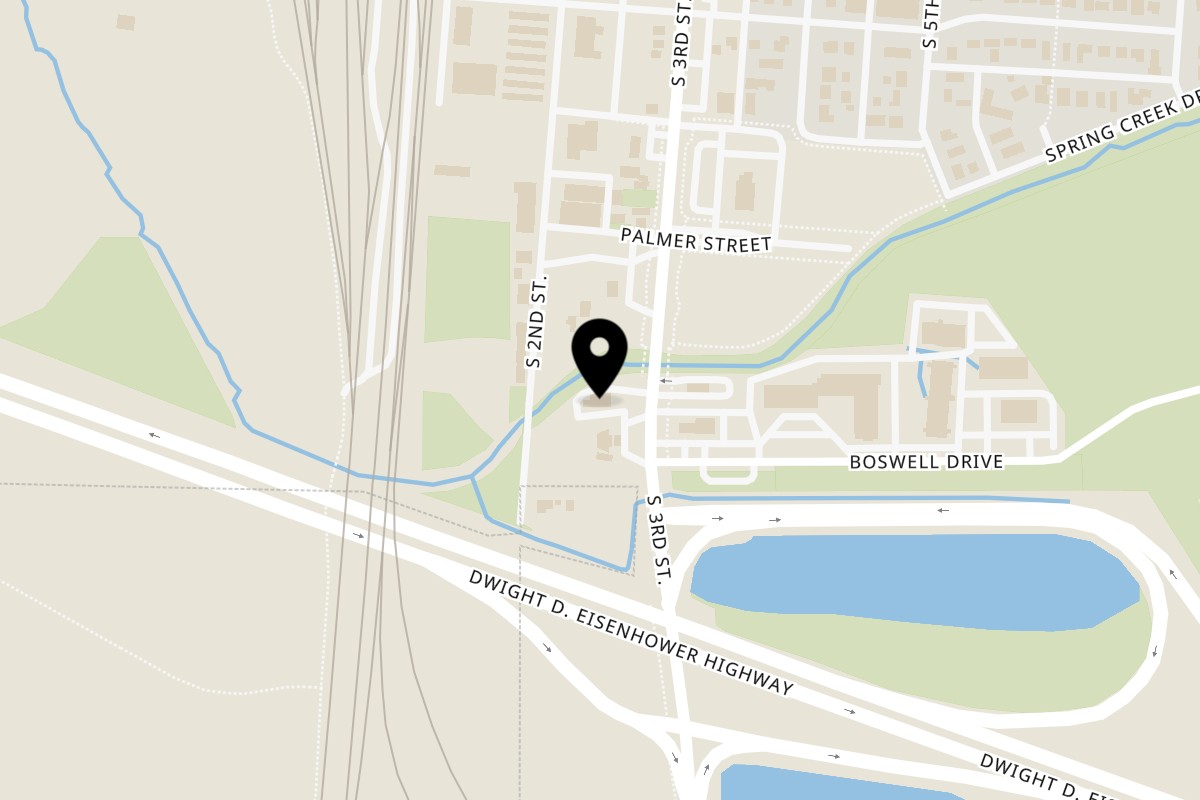 Map showing the location of Buffalo Indian Restaurant on 1502 South 3rd Street in Laramie